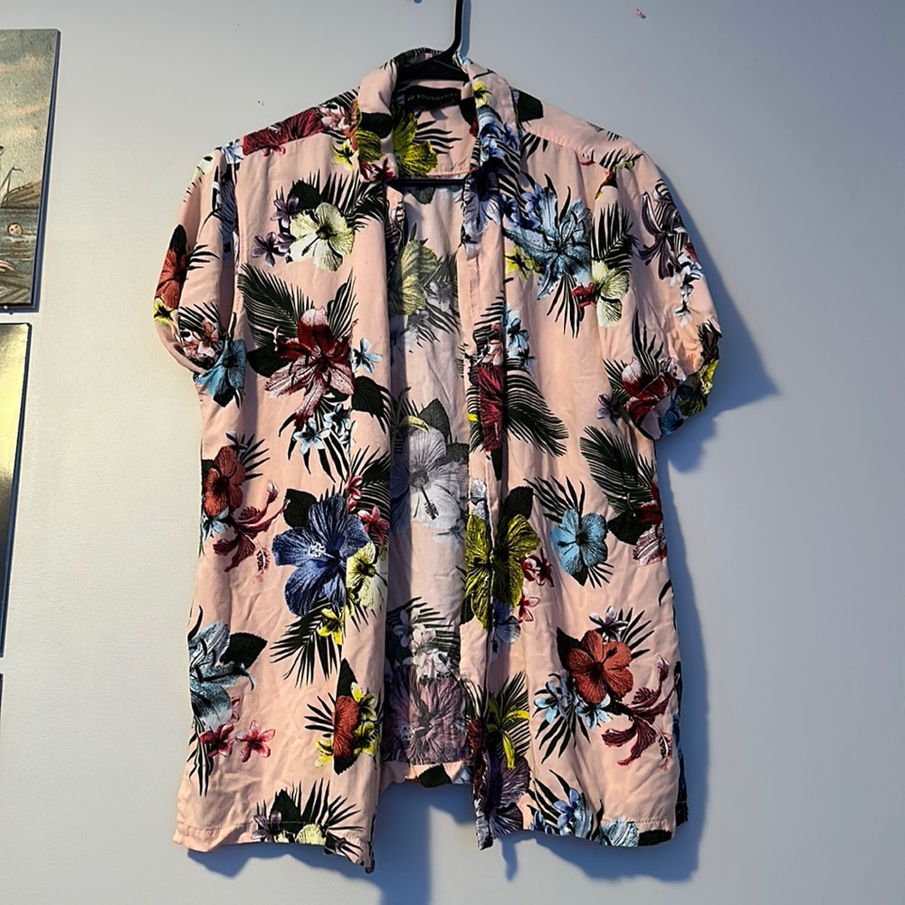 Tropical Pink Button Up with Flowers